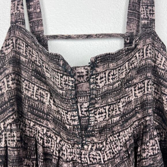 Free People Brown Black Printed Sleeveless Midi Dress Boho Open Back L - Picture 5 of 9